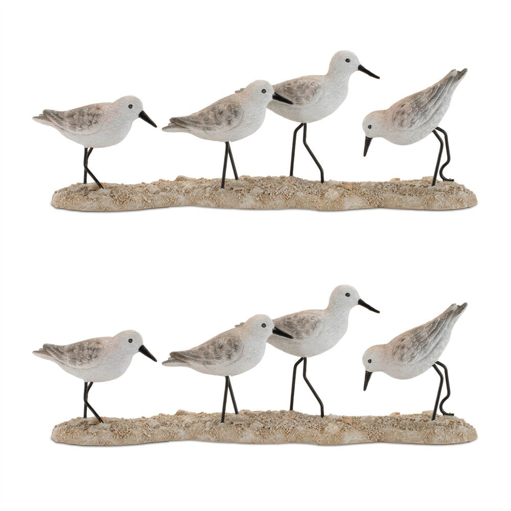 Set of Two White Black And Beige Polyresin Bird Figurine