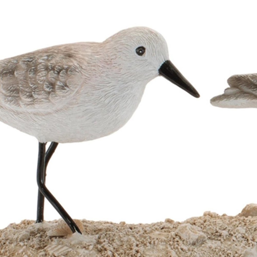 Set of Two White Black And Beige Polyresin Bird Figurine