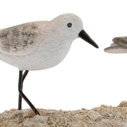 Set of Two White Black And Beige Polyresin Bird Figurine