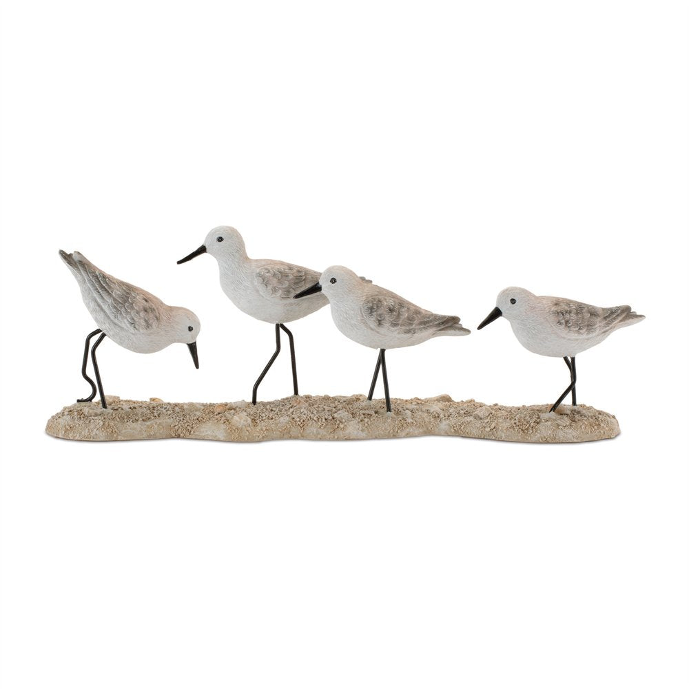 Set of Two White Black And Beige Polyresin Bird Figurine