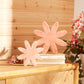 Set of Two Pink And Beige Wood Flowers Tabletop Sculpture