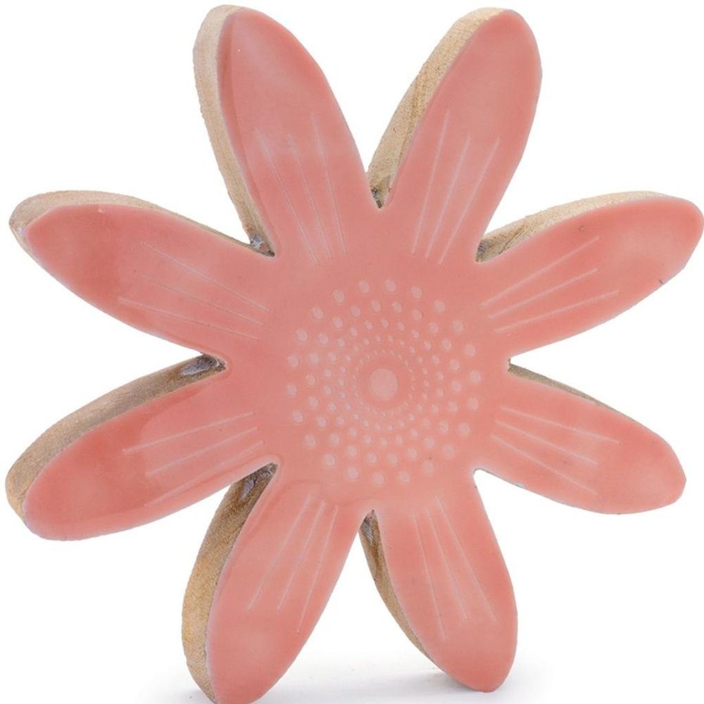 Set of Two Pink And Beige Wood Flowers Tabletop Sculpture