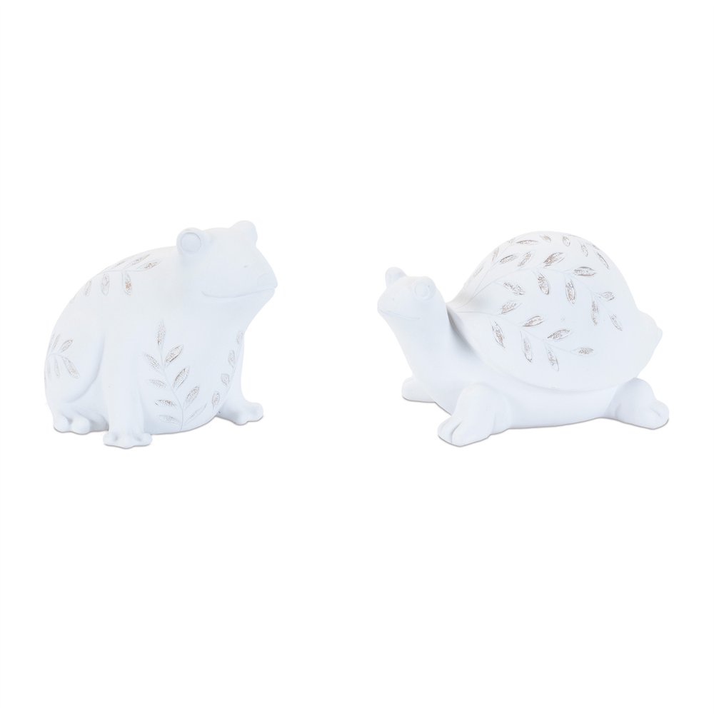 Set of Two White Polyresin Frog Figurine