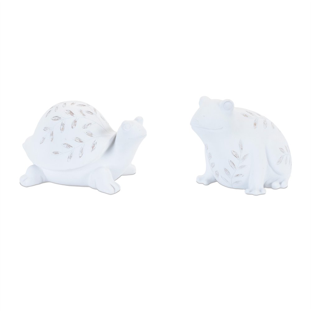 Set of Two White Polyresin Frog Figurine