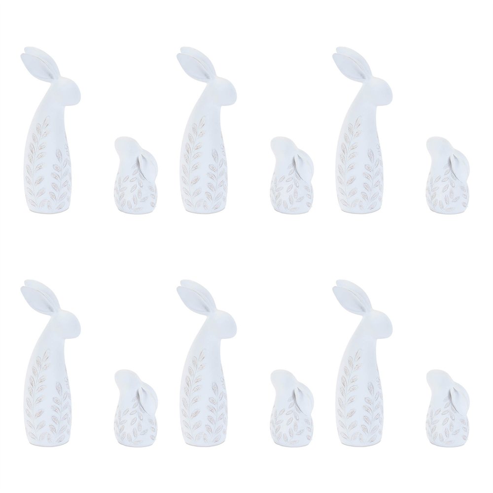 Set of Two White Polyresin Rabbit Figurine