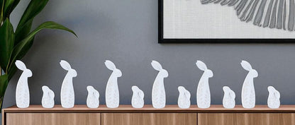 Set of Two White Polyresin Rabbit Figurine