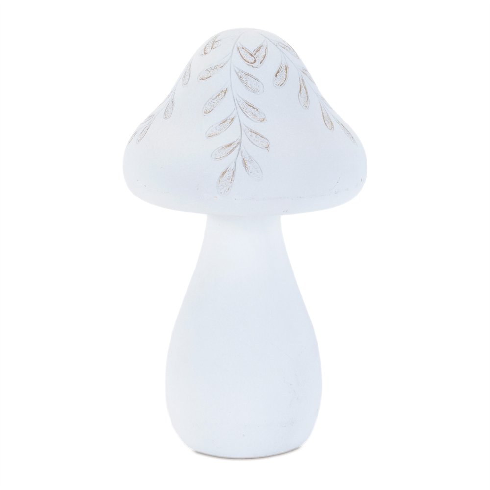 Set of Two White Polyresin Mushroom Tabletop Sculpture