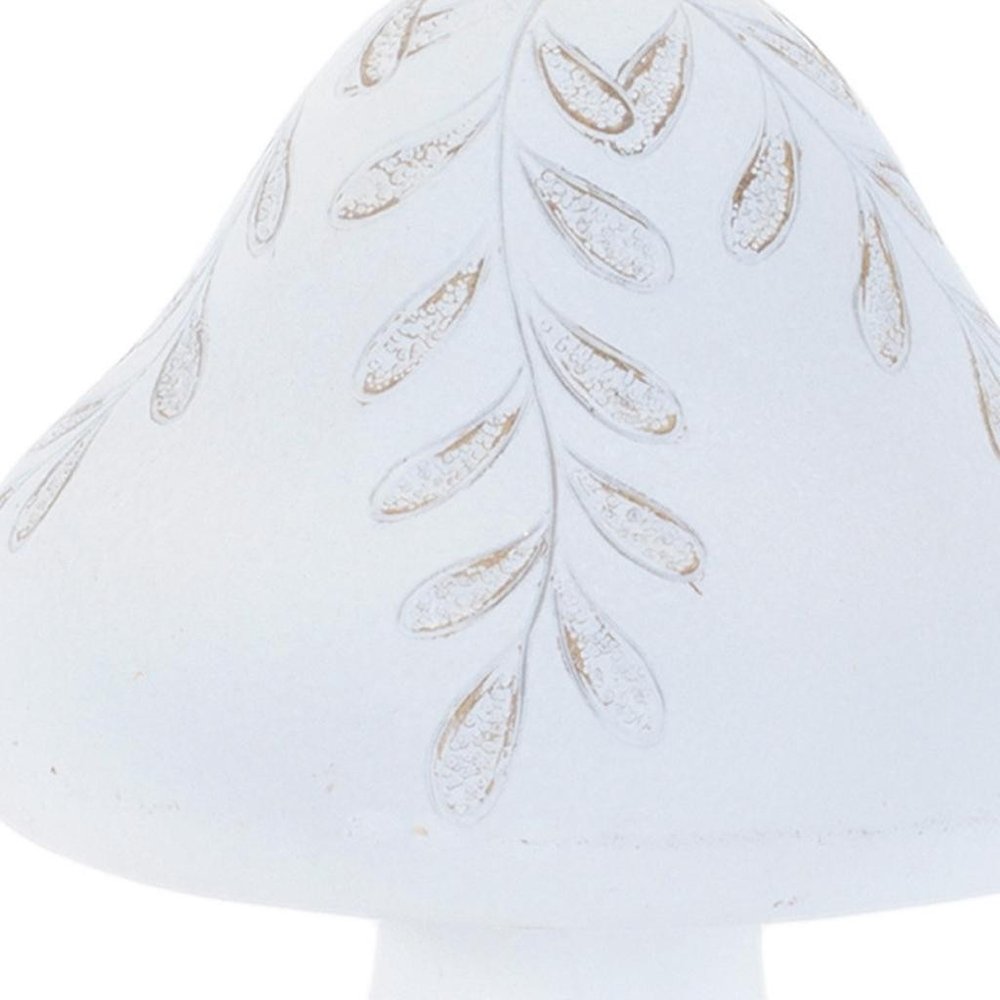 Set of Two White Polyresin Mushroom Tabletop Sculpture