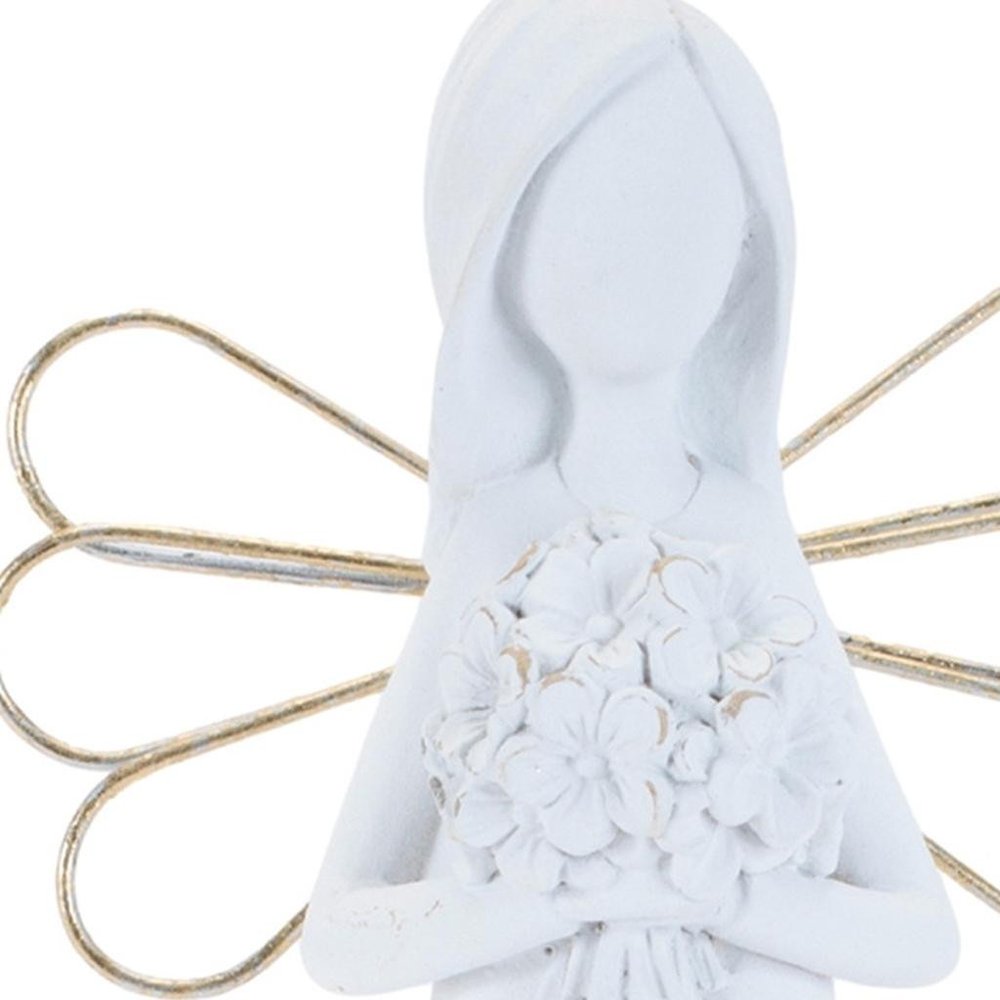 Set of Two White And Gold Polyresin Angel Figurine