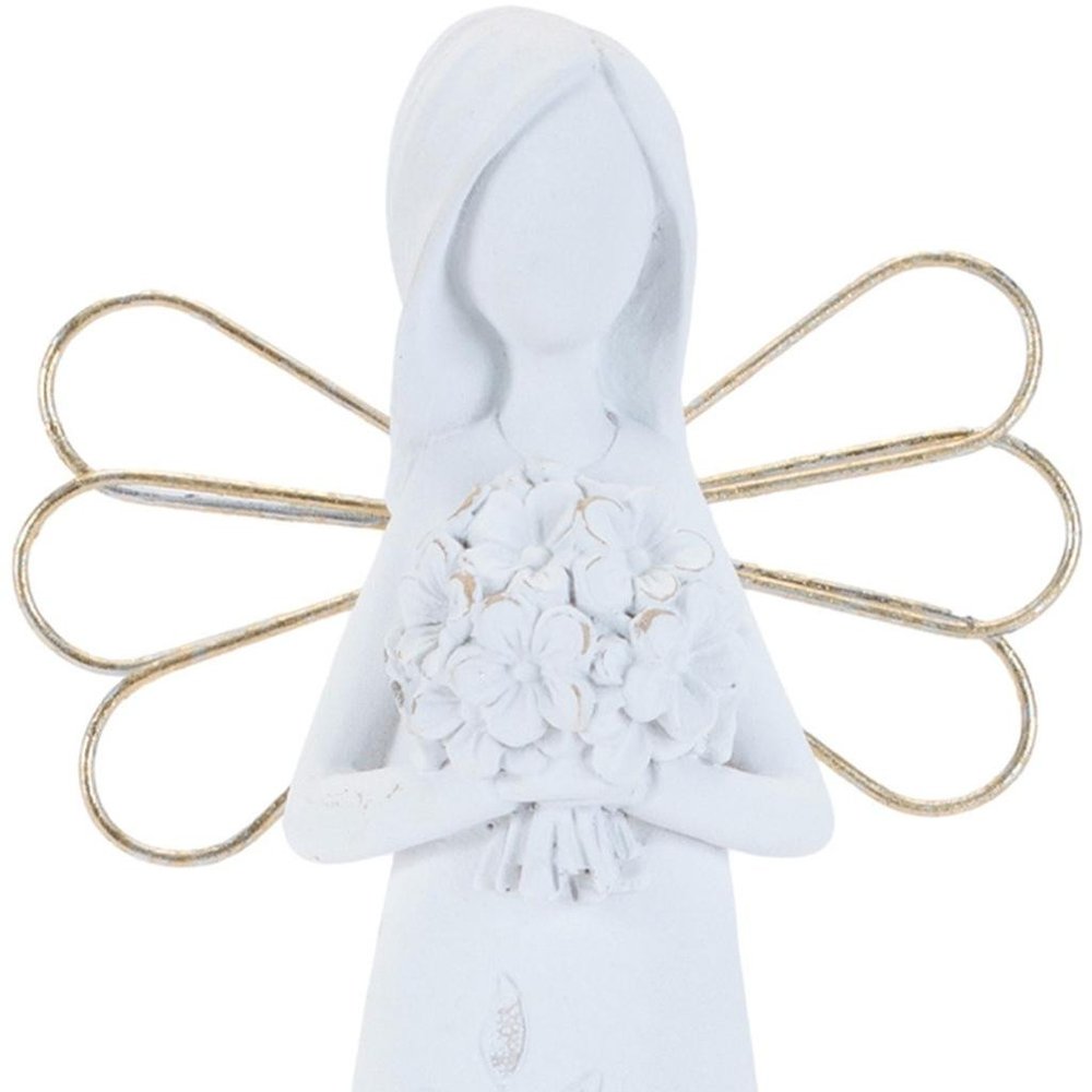 Set of Two White And Gold Polyresin Angel Figurine