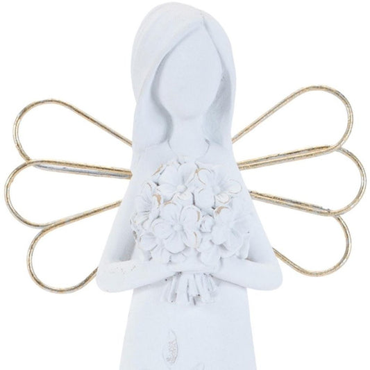 Set of Two White And Gold Polyresin Angel Figurine