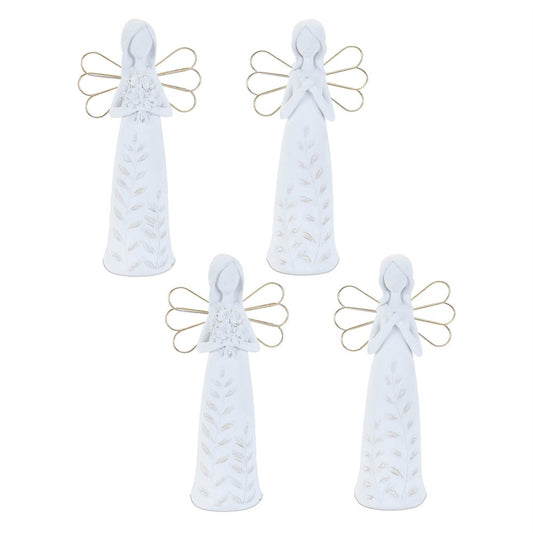 Set of Two White And Gold Polyresin Angel Figurine