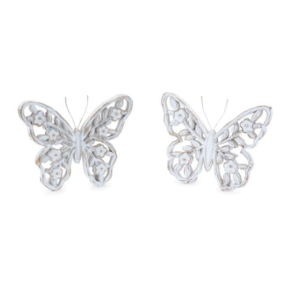 Set of Two White And Beige Polyresin Butterfly Tabletop Sculptures