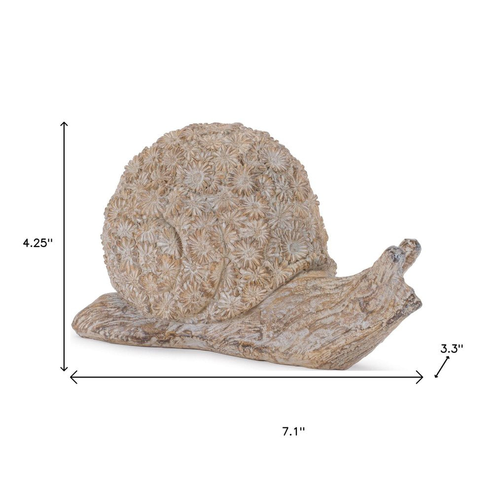 Set of Two Brown Polyresin Snail And Turtle Tabletop Sculptures