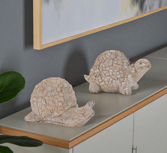 Set of Two Brown Polyresin Turtle Tabletop Sculpture