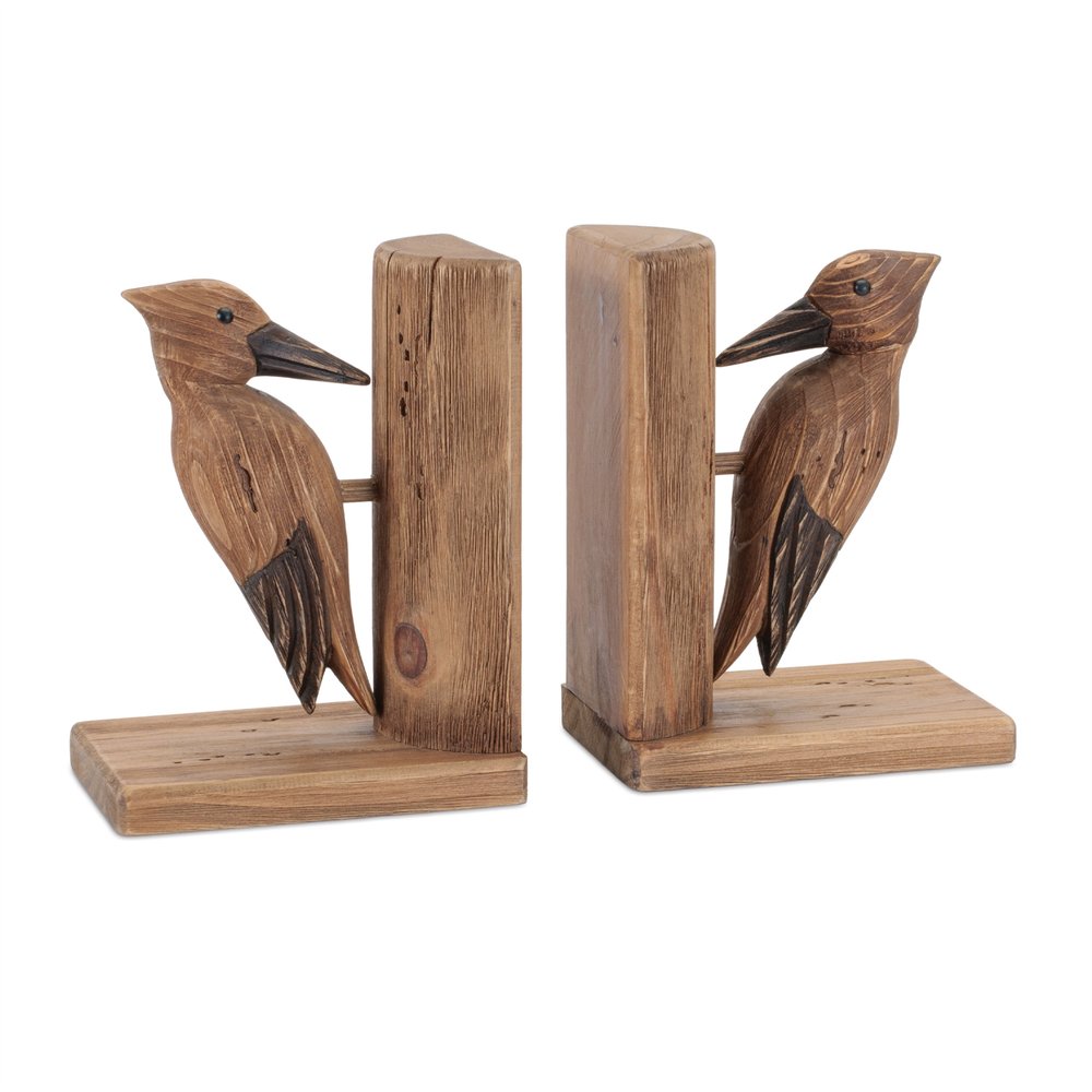 Set of Two Brown Wood Bird Decorative Bookends