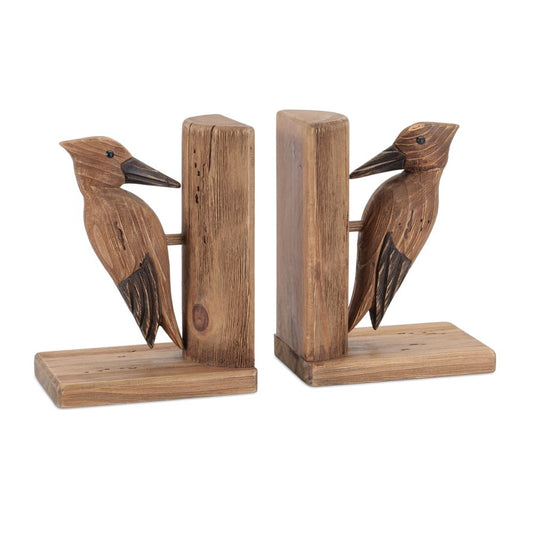 Set of Two Brown Wood Bird Decorative Bookends