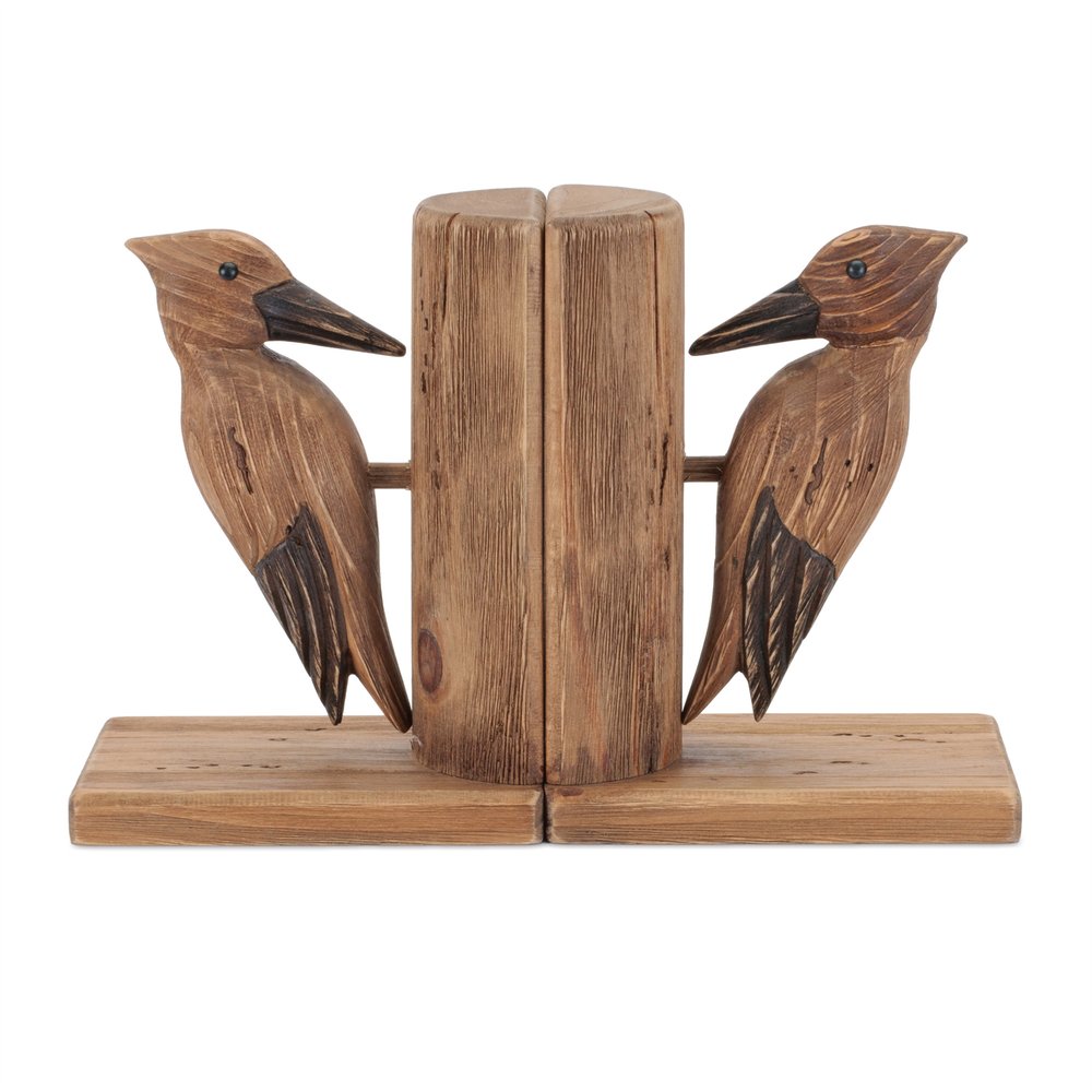 Set of Two Brown Wood Bird Decorative Bookends