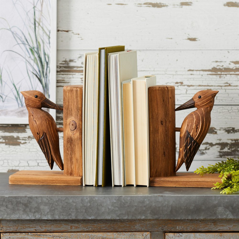 Set of Two Brown Wood Bird Decorative Bookends