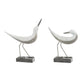 Set of Two White Polyresin Bird Figurine