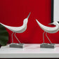 Set of Two White Polyresin Bird Figurine