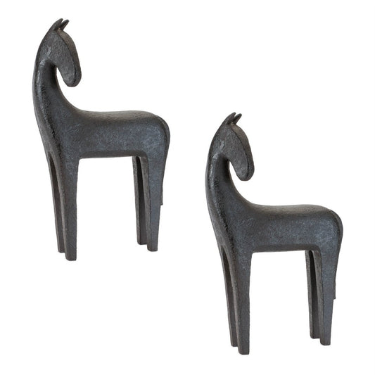 Set of Two Black Polyresin Horse Tabletop Sculpture