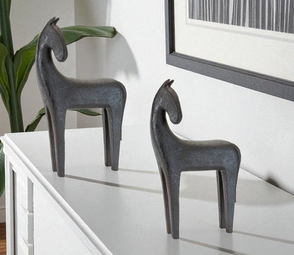 Set of Two Black Polyresin Horse Tabletop Sculpture