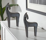 Set of Two Black Polyresin Horse Tabletop Sculpture