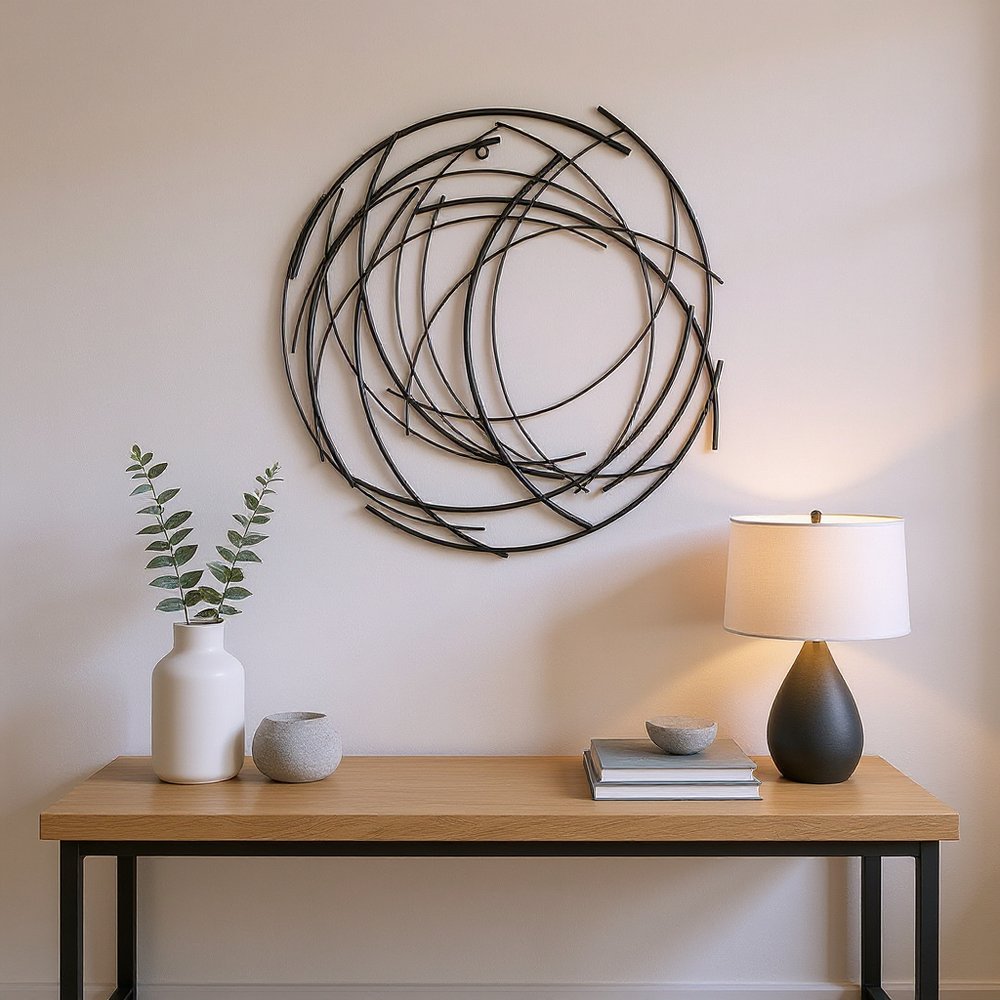 20" X 20" Black Abstract Metal Circle Hanging Dimensional Sculpture