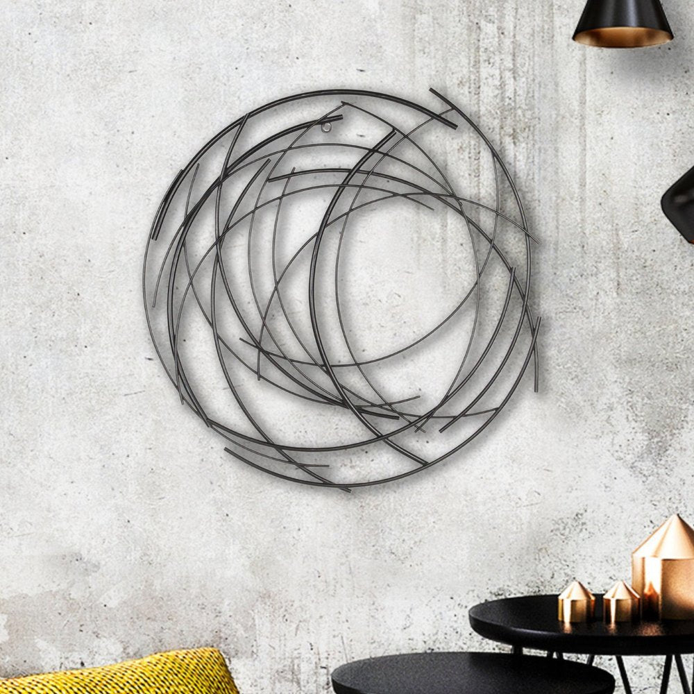 20" X 20" Black Abstract Metal Circle Hanging Dimensional Sculpture