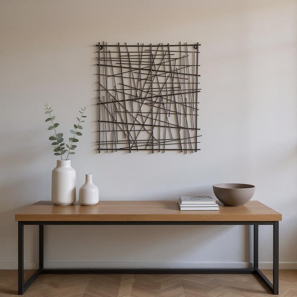 20" X 20" Black Abstract Lines Metal Square Hanging Dimensional Sculpture
