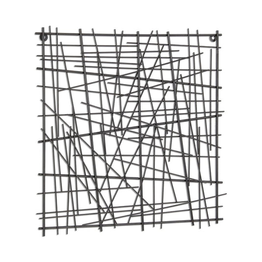 20" X 20" Black Abstract Lines Metal Square Hanging Dimensional Sculpture