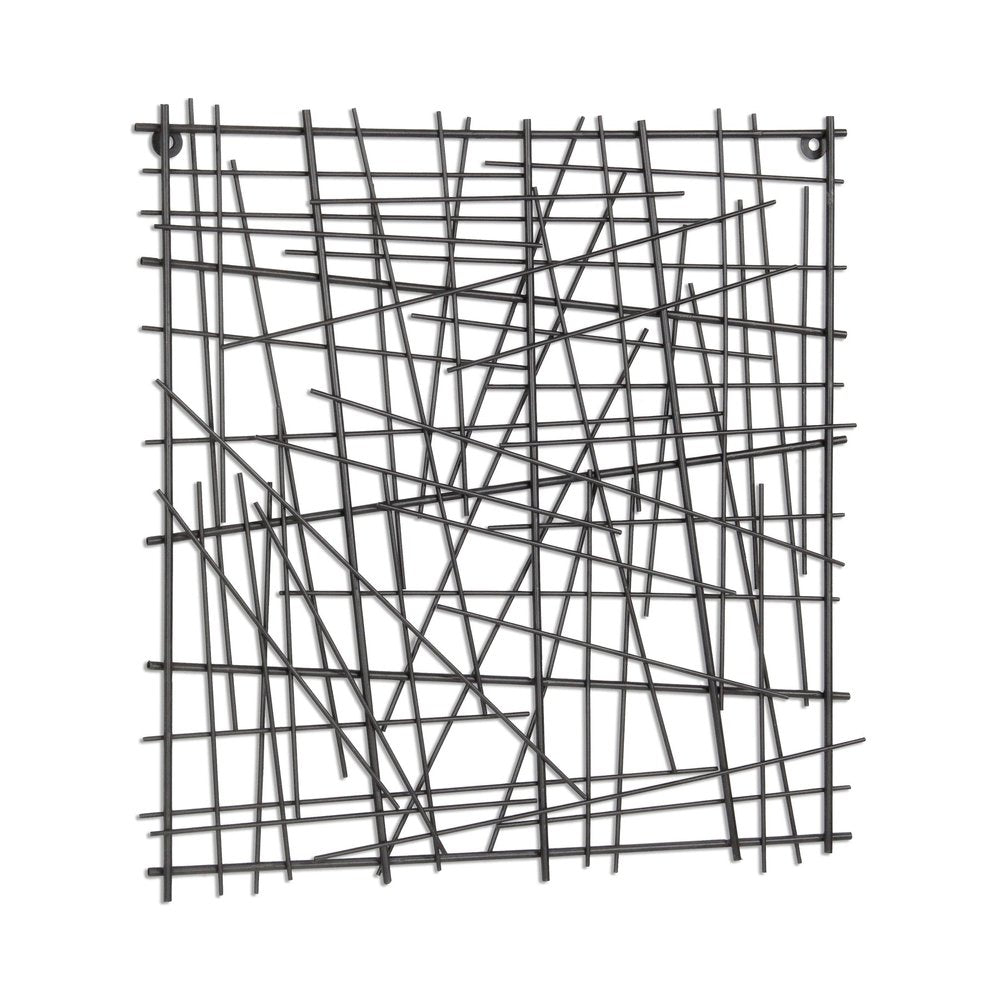 20" X 20" Black Abstract Lines Metal Square Hanging Dimensional Sculpture