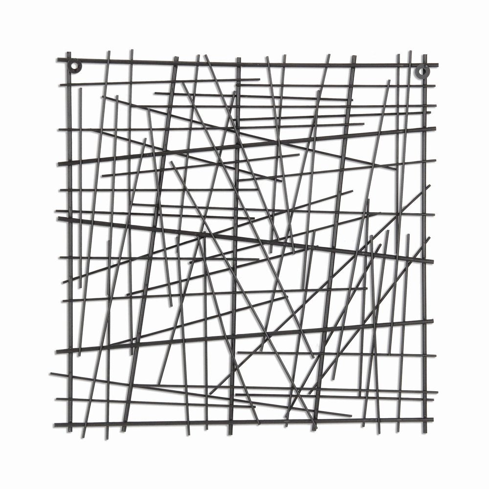 20" X 20" Black Abstract Lines Metal Square Hanging Dimensional Sculpture