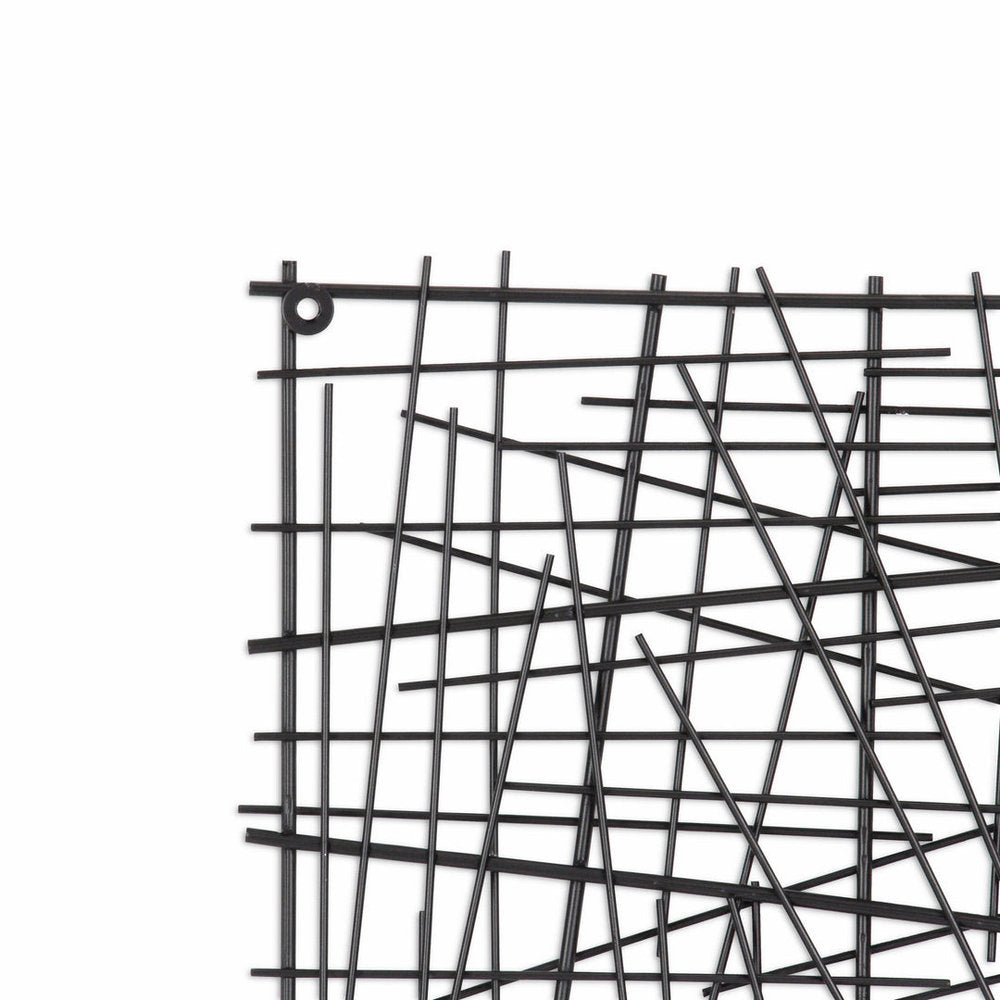 20" X 20" Black Abstract Lines Metal Square Hanging Dimensional Sculpture