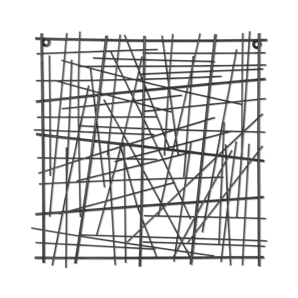 20" X 20" Black Abstract Lines Metal Square Hanging Dimensional Sculpture
