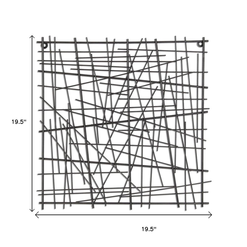 20" X 20" Black Abstract Lines Metal Square Hanging Dimensional Sculpture