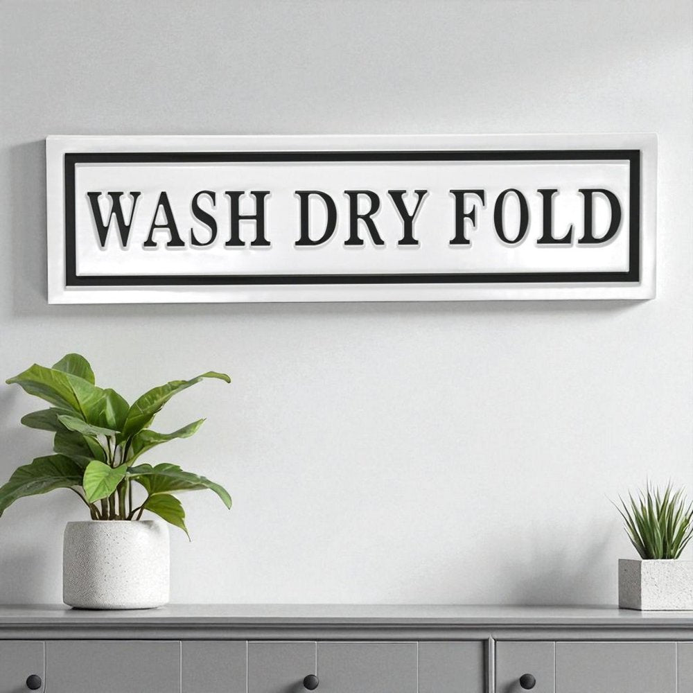 10" X 36" White And Black Wash Dry Fold Metal Wall Decor