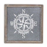 17" X 17" Gray Compass Galvanized Metal And Wood Square Framed Art