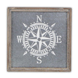 17" X 17" Gray Compass Galvanized Metal And Wood Square Framed Art