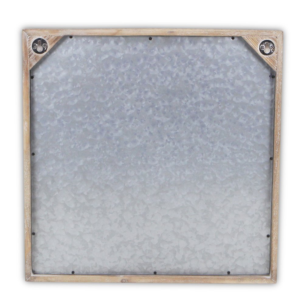 17" X 17" Gray Compass Galvanized Metal And Wood Square Framed Art