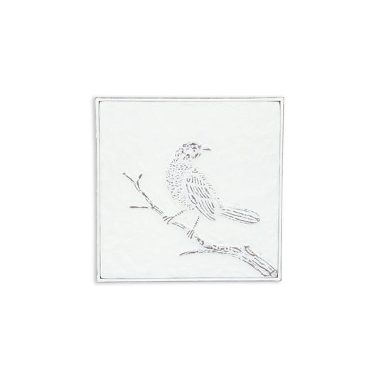 10" X 10" White Bird Metal Square Hanging Wall Decor