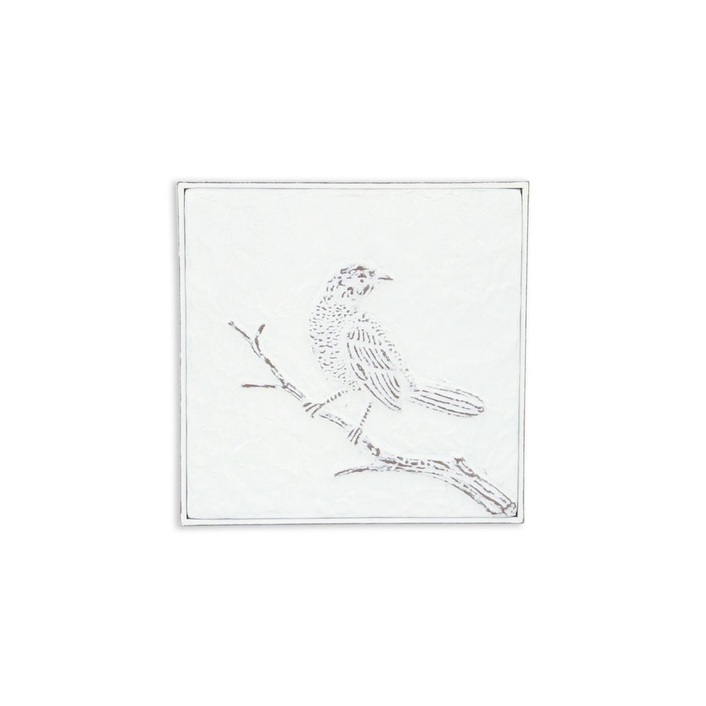 10" X 10" White Bird Metal Square Hanging Wall Decor