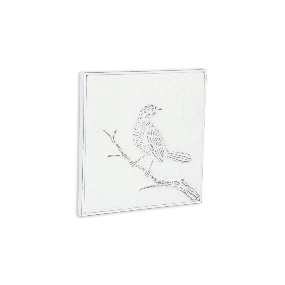 10" X 10" White Bird Metal Square Hanging Wall Decor