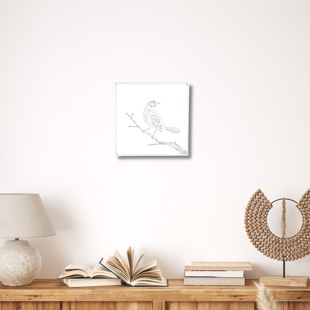 10" X 10" White Bird Metal Square Hanging Wall Decor