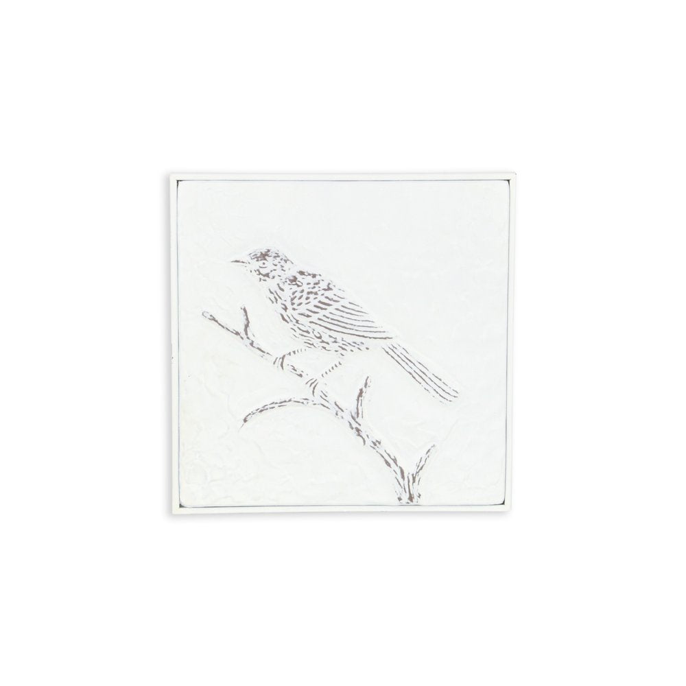 10" X 10" White Bird Metal Square Hanging Wall Decor