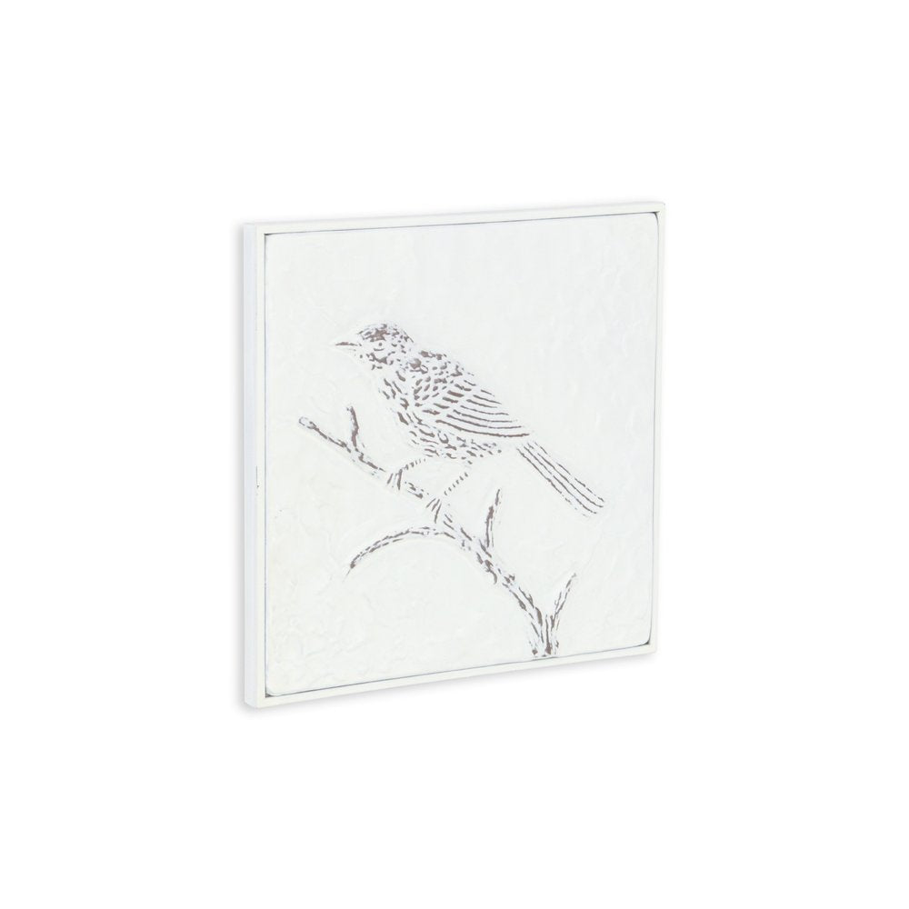 10" X 10" White Bird Metal Square Hanging Wall Decor