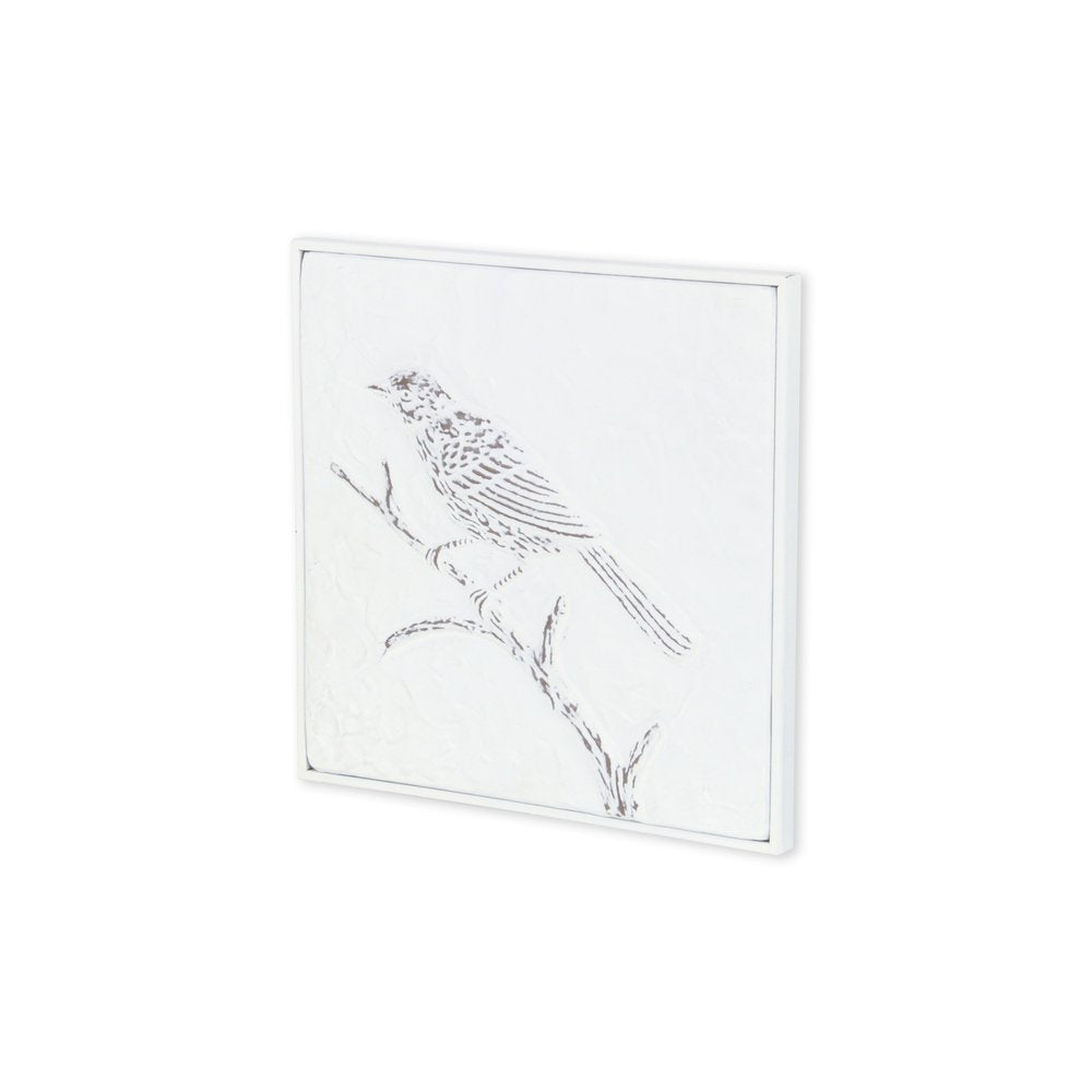 10" X 10" White Bird Metal Square Hanging Wall Decor