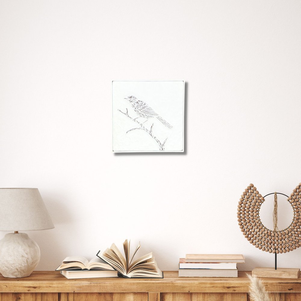 10" X 10" White Bird Metal Square Hanging Wall Decor
