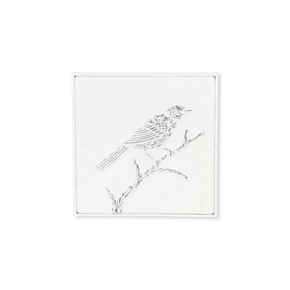 10" X 10" White Bird Metal Square Hanging Wall Decor